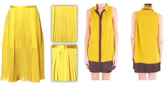 Our Ochre Pleated Skirt €159, Glass Bead Cuff €12 and Splash Scarf €19.95.