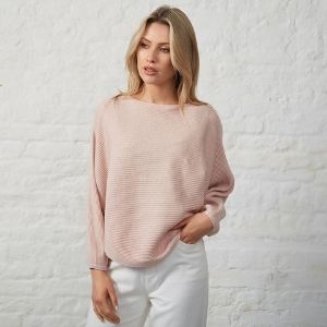 Soft pink batwing jumper.