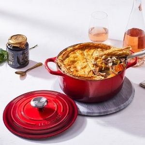 Coq au Vin Pie using the Le Creuset 24 cm Round Casserole Dish in Cerise