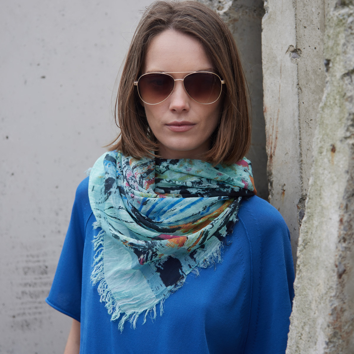 bambooo silk and tencel scarf in blue