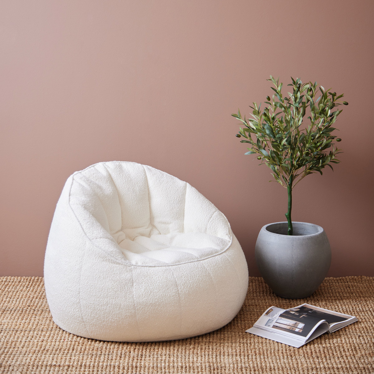white Boucle beanbag chair