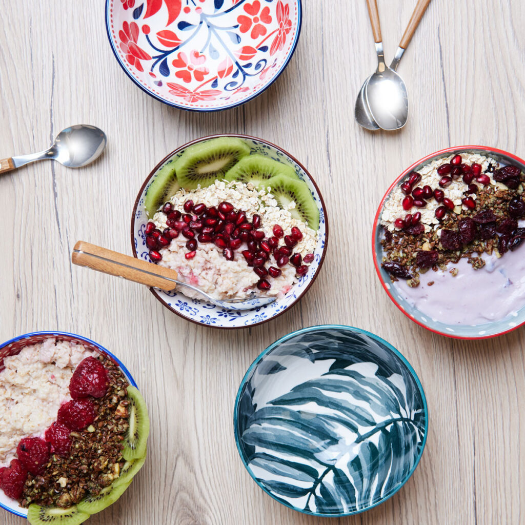 colourful and abstract patterned bowls made from porcelain