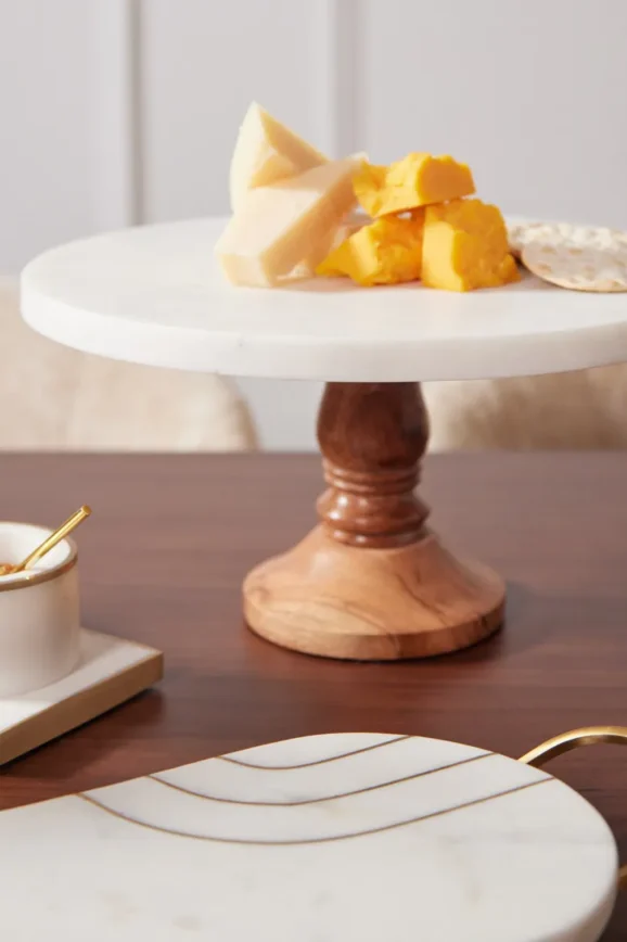 Marble & Wood Cake Stand