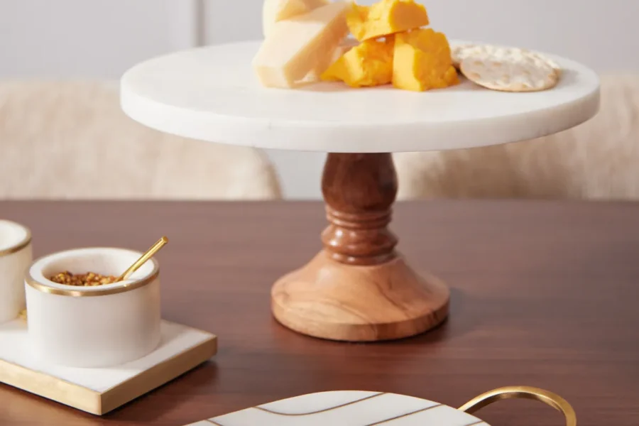 Marble & Wood Cake Stand