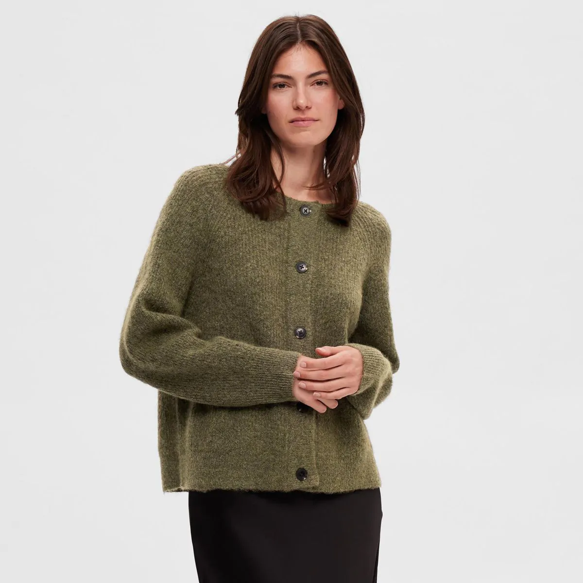 Lulu Short Wool Alpaca Blend Cardigan - Moss Green | Meadows
