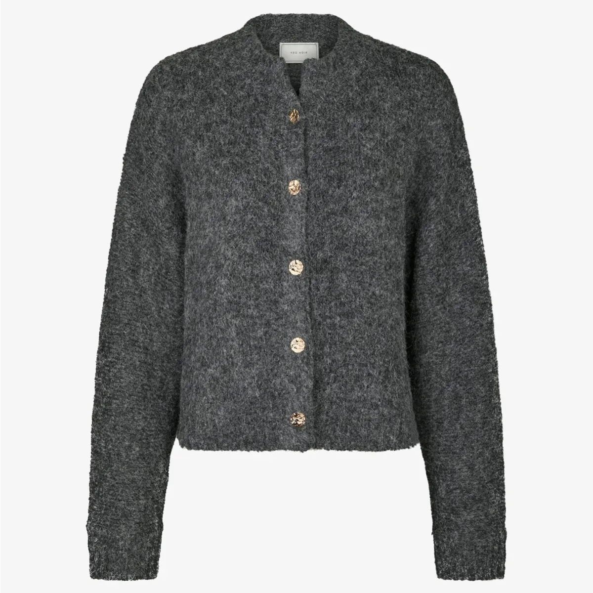 カーディガン 6 (ROKU) - Blend Border Knit Cardigan / Gray Taura Fluffy Knit | Meadows & Byrne