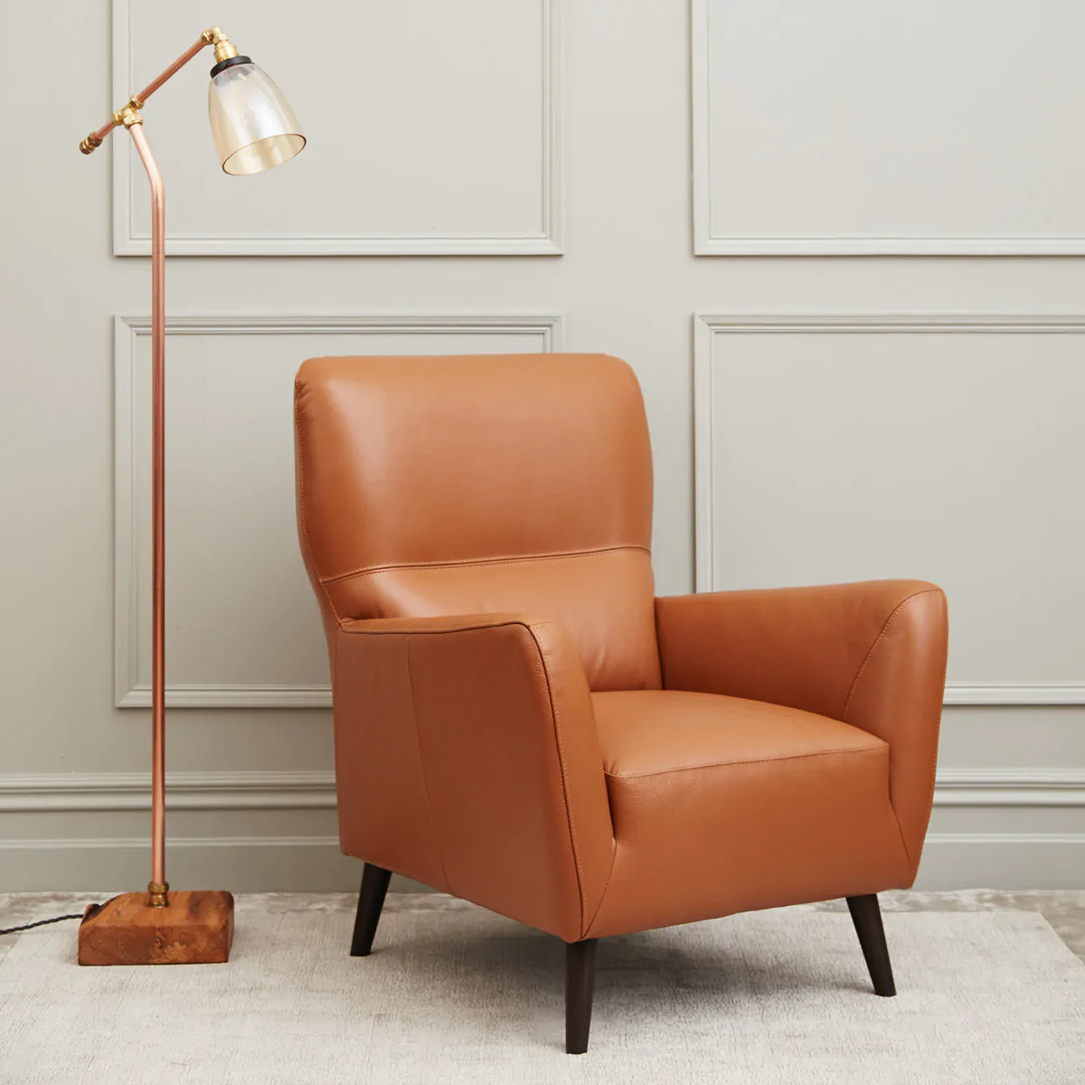 Drew Pecan Leather High Back Armchair