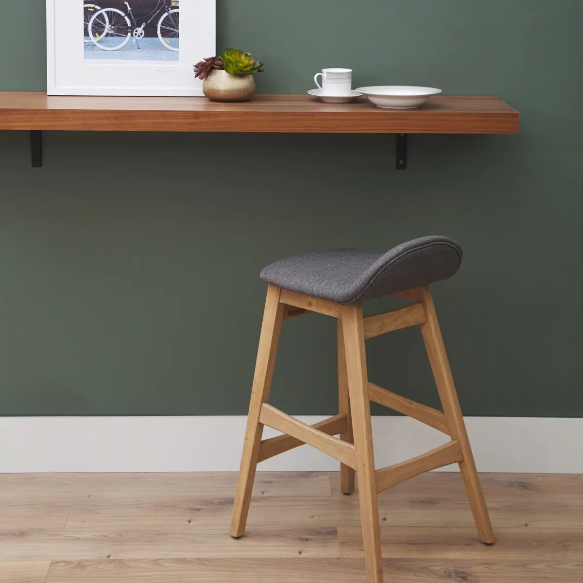 Pia Grey Fabric Oak Bar Stool Meadows Byrne