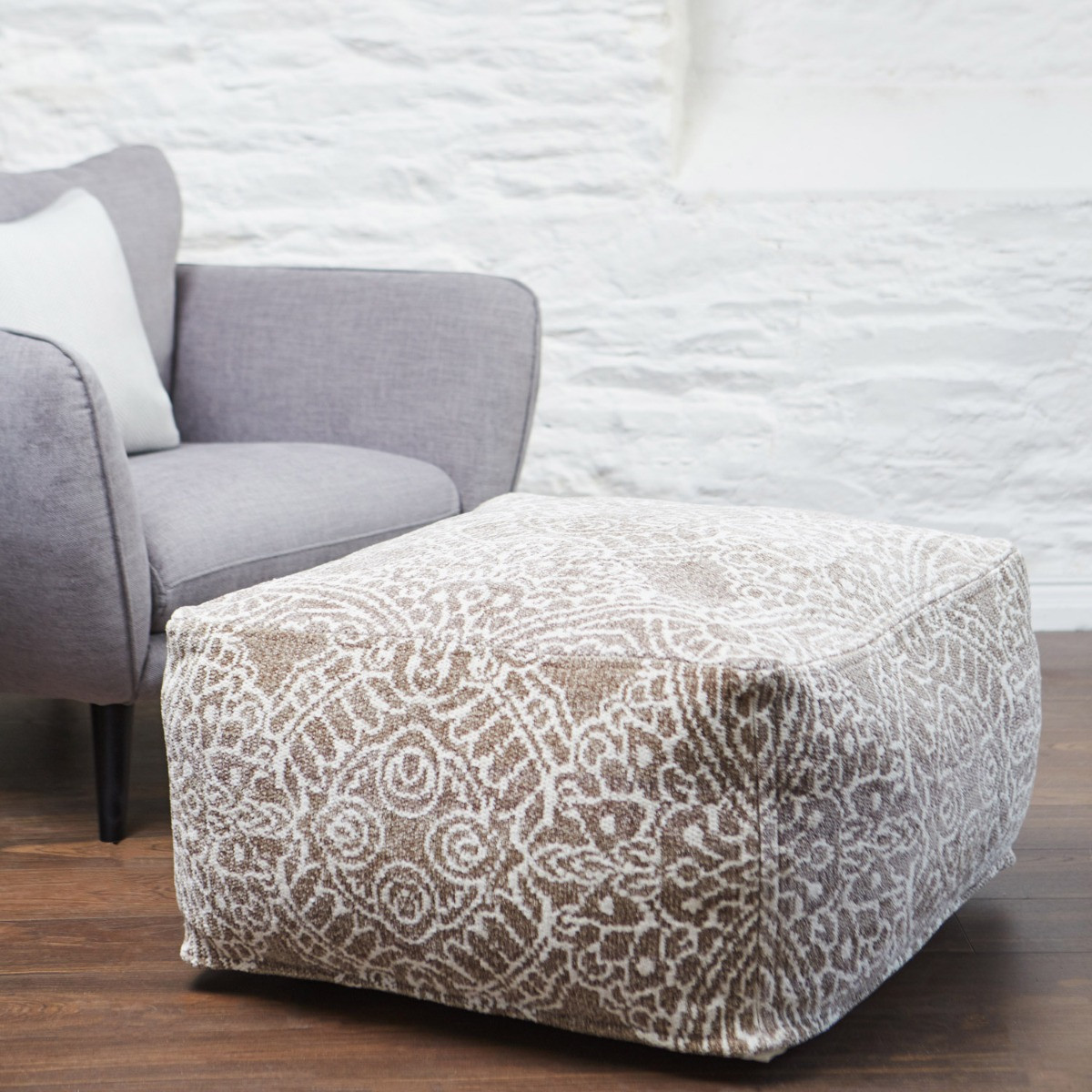 Chenille Large Pouf Beige Meadows Byrne