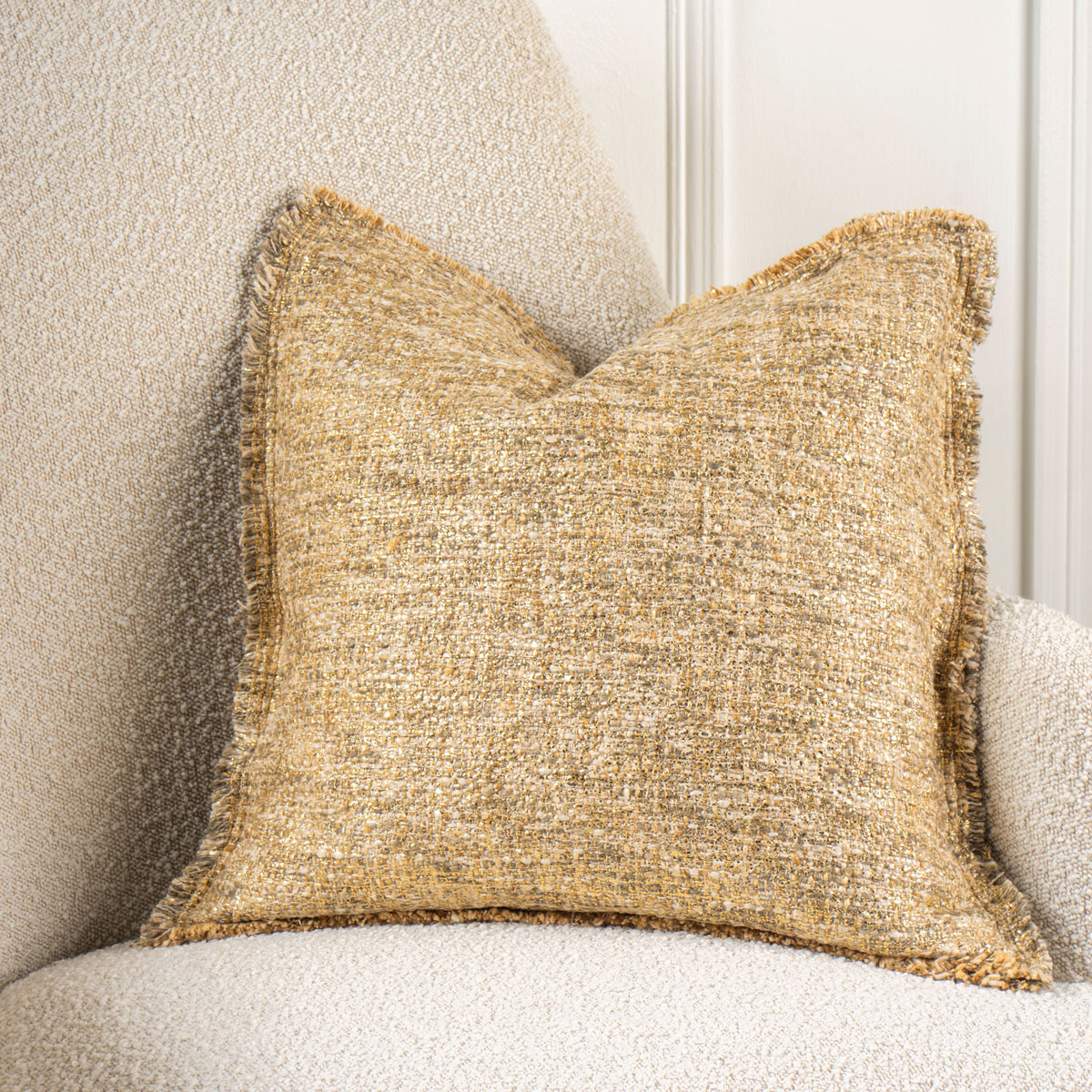 Space Dyed Beige Foil Cushion | Meadows & Byrne
