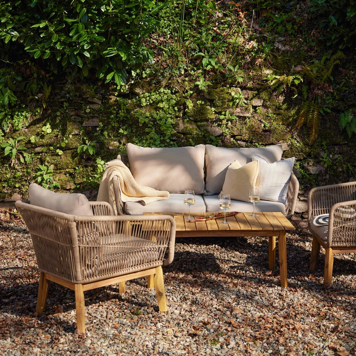 Chania Outdoor Acacia Wood Sofa Set Latte Meadows Byrne - Main Image
