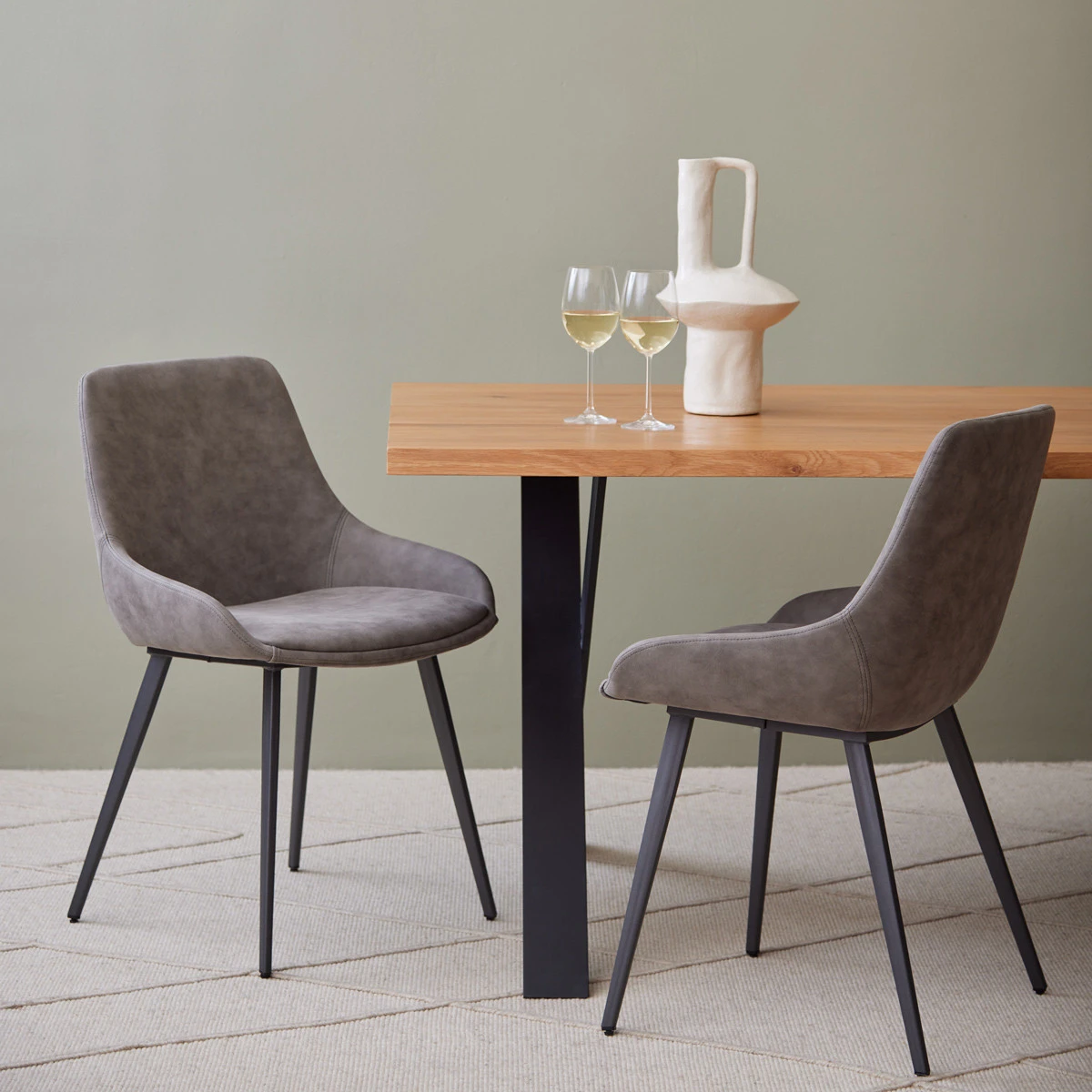 Stanley Vintage Grey Leather Dining Chair Set Of Meadows Byrne