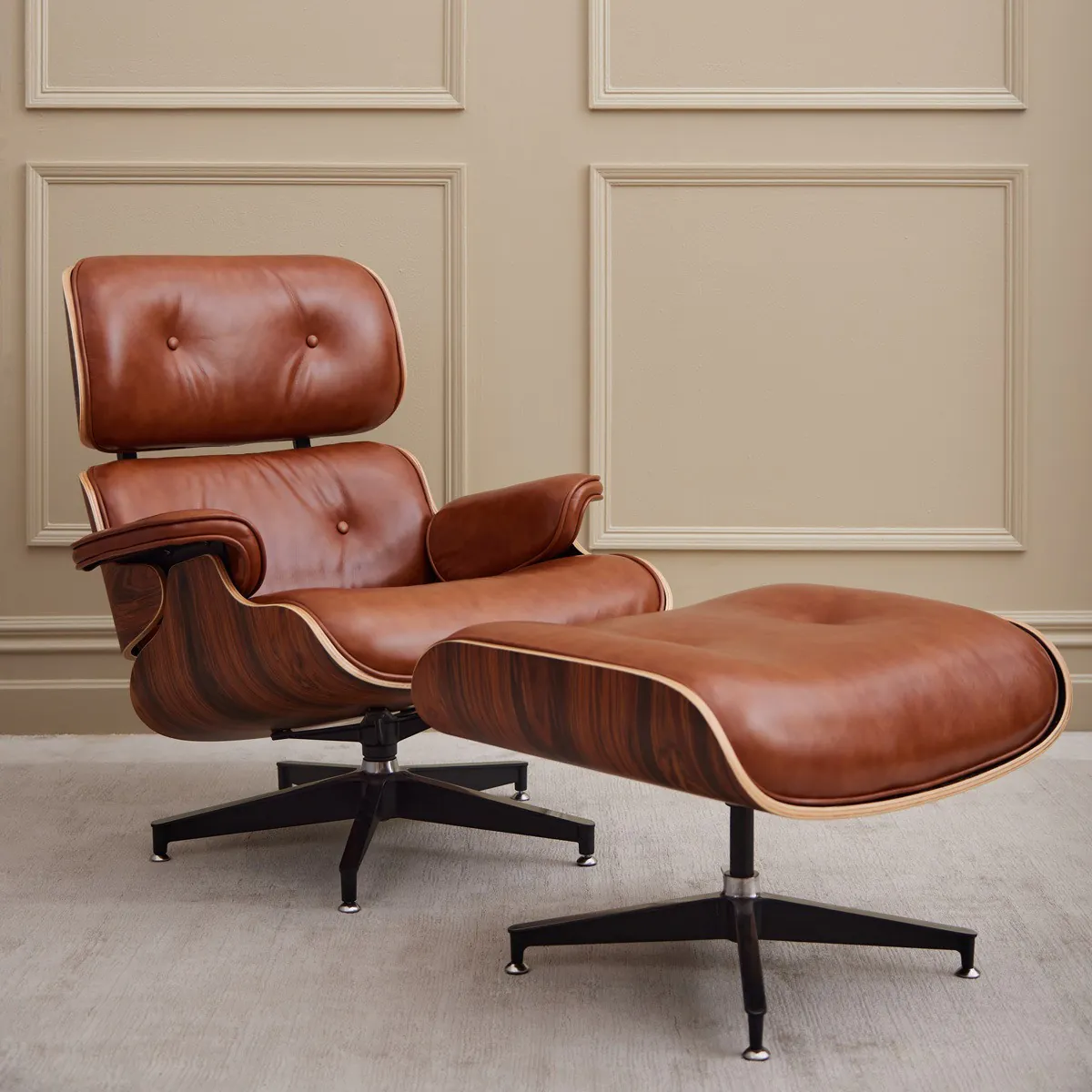 Eames Style Lounge Chair Ottoman Cognac Meadows Byrne - Main Image