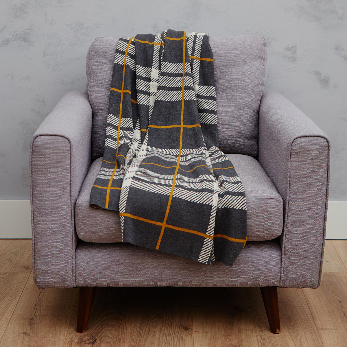 Grey Mustard Big Check Throw Meadows Byrne