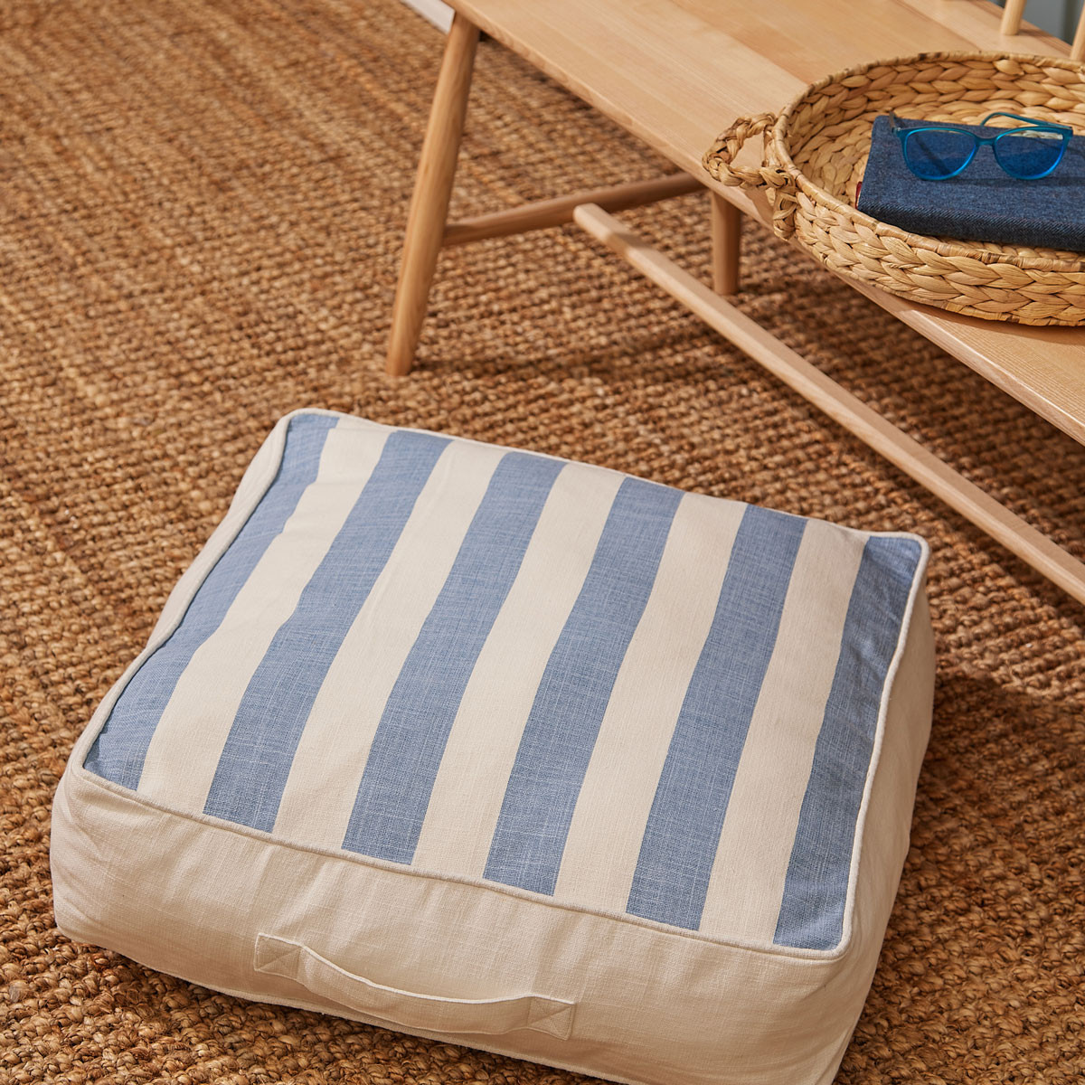 Blue White Stripe Box Floor Cushion