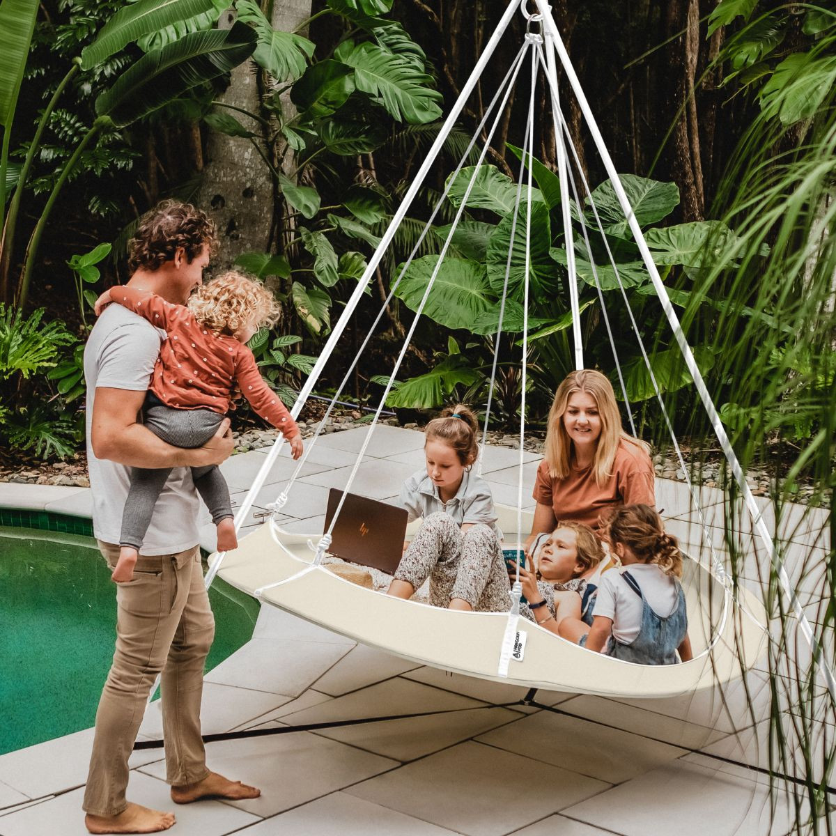 Hangout Pod Tepee Swing Outdoor Chair-White Cream Meadows Byrne