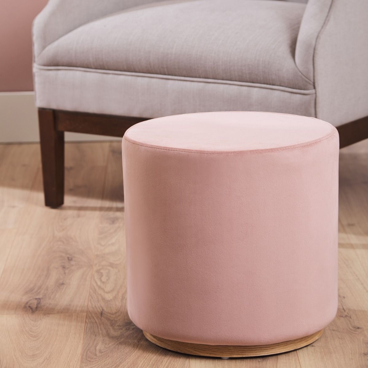 Drum Ottoman Pink Velvet Meadows & Byrne
