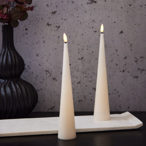 Small Ivory LED Cone Candle - Set of 2
