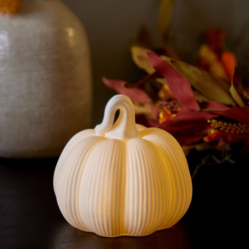 White Ceramic LED Pumpkin