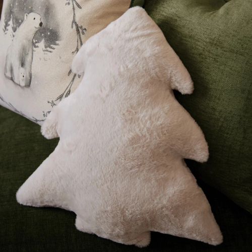 Faux Fur Christmas Tree Cushion