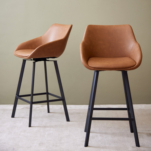 Stanley Tan Faux Leather Swivel Counter Stool - Set of 2