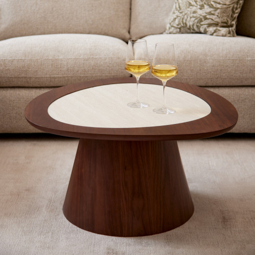 Nate Travertine Top Coffee Table