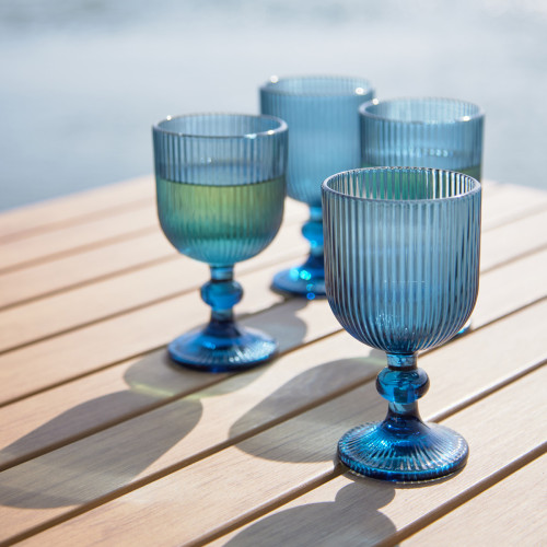Riviera Blue Ribbed White Wine Glass - Set Of 4
