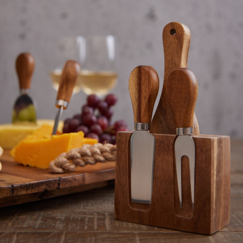 4 Piece Cheese Knife Set W/Block