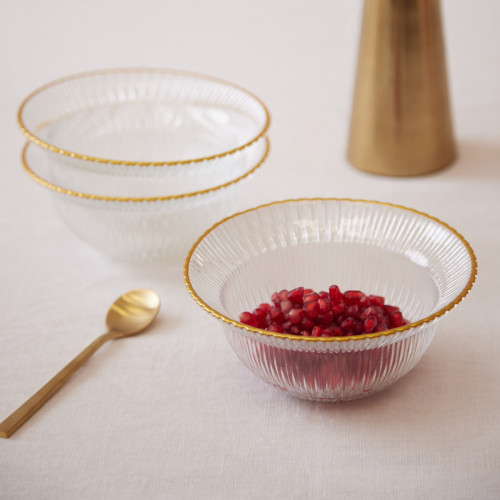 Coral Gold Rim Medium Bowl - Set Of 3