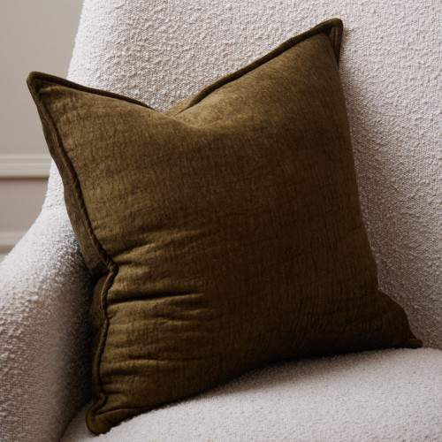Jacquard Chenille Cushion - Olive