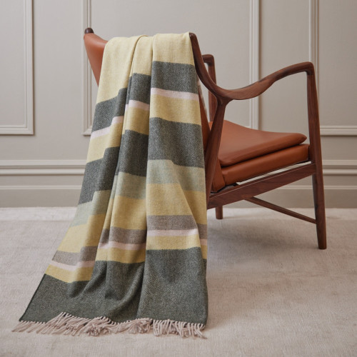Merino Lambswool Throw - Green Stripe