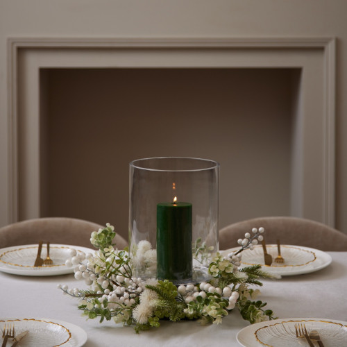 Green & White Berry Candle Wreath