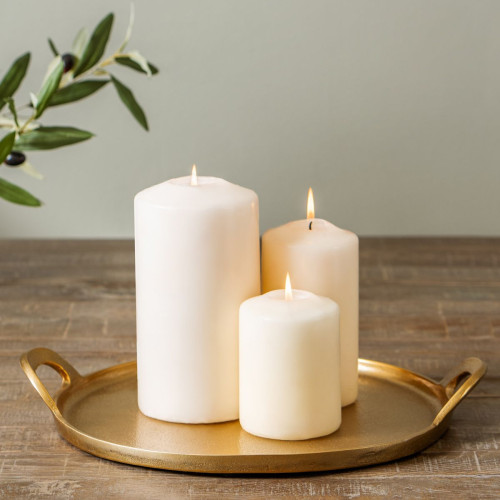 cielo round candle tray with handles made from aluminium with a gold finish