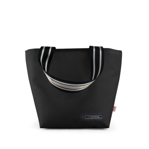 black polyester and aluminum lunch bag