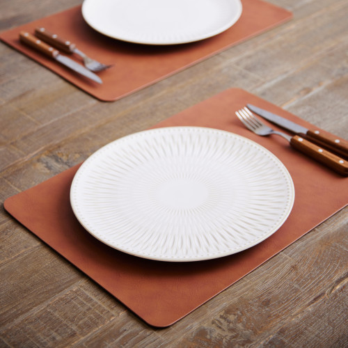 faux leather placemat in a tan colour