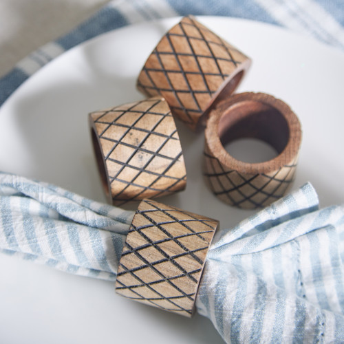 lattice wooden napkin rings in a set of 4