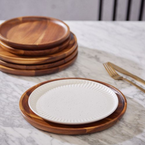 Medium Acacia Wooden Plate - Set Of 4