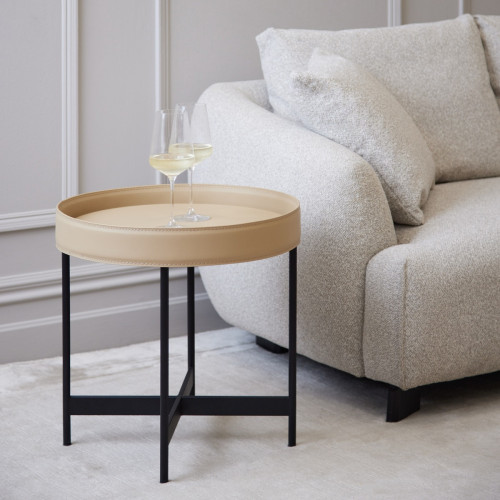 Alva Latte Recycled Leather Side Table