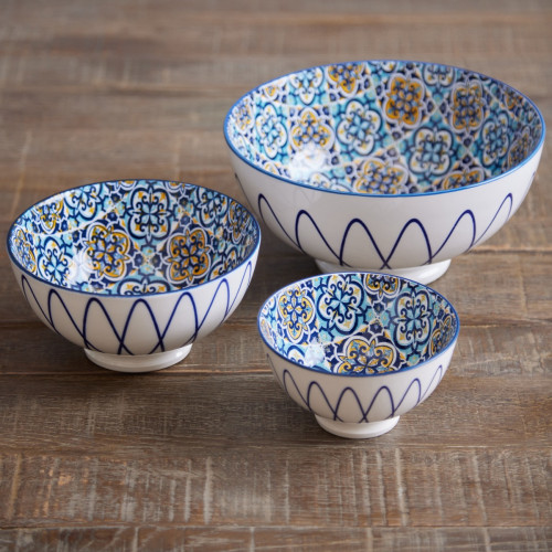 LAUCHUH Serving Bowls With Handles, Porcelain Serving Dishes For Entertaining, White Nesting Bowls Mixing Bowl Set Salad Bowls For Party, Housewarming, Thanksgiving, Baby Shower, Set Of 3, 15/28/49 Oz