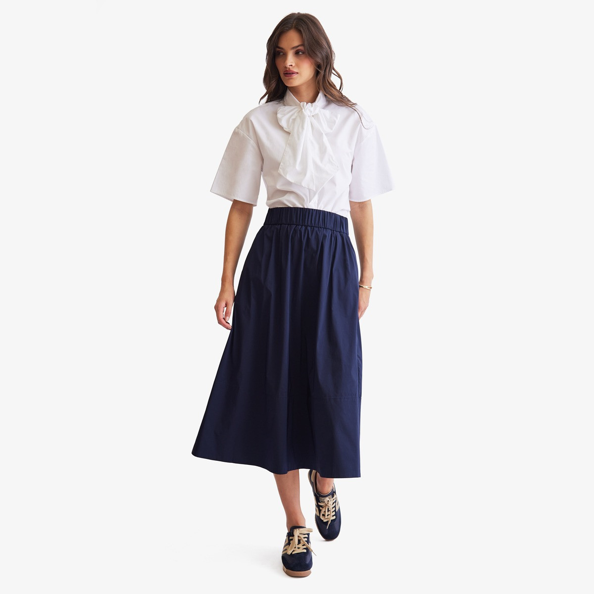 Navy Poplin Skirt | Meadows & Byrne