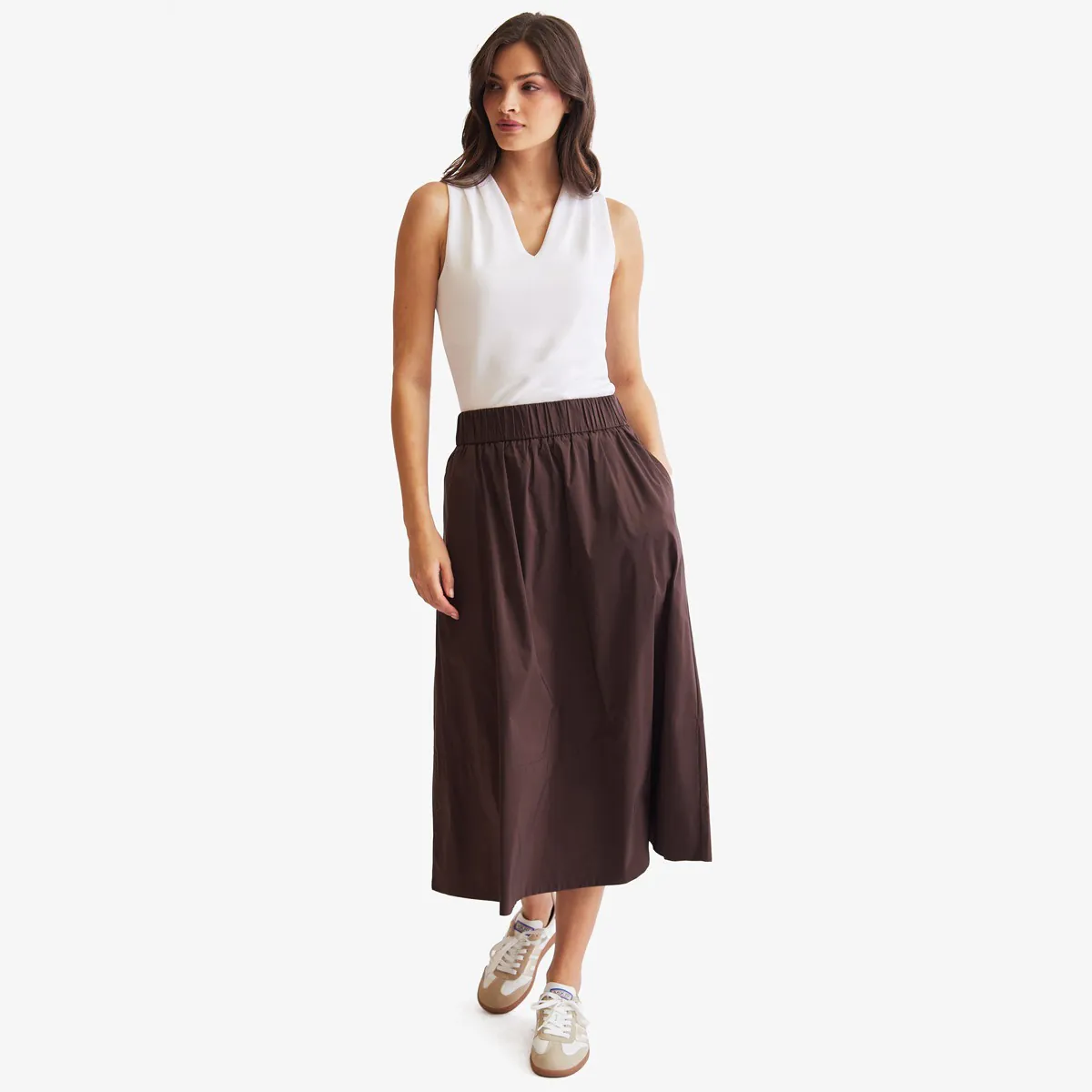 Dark Brown Poplin Skirt | Meadows & Byrne