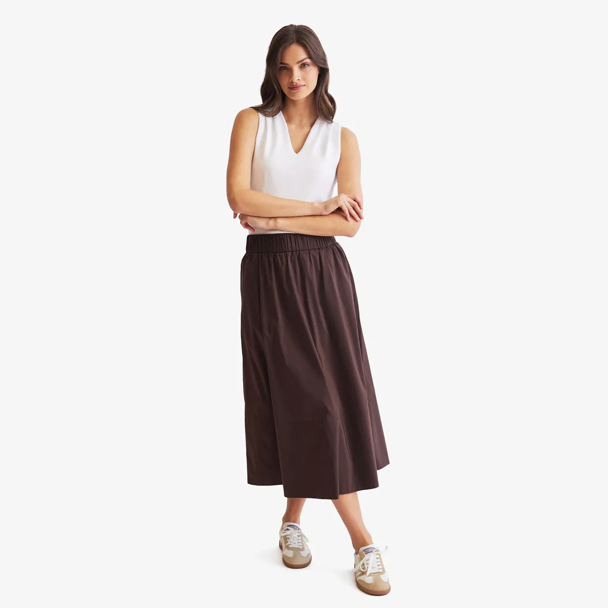 Dark Brown Poplin Skirt | Meadows & Byrne