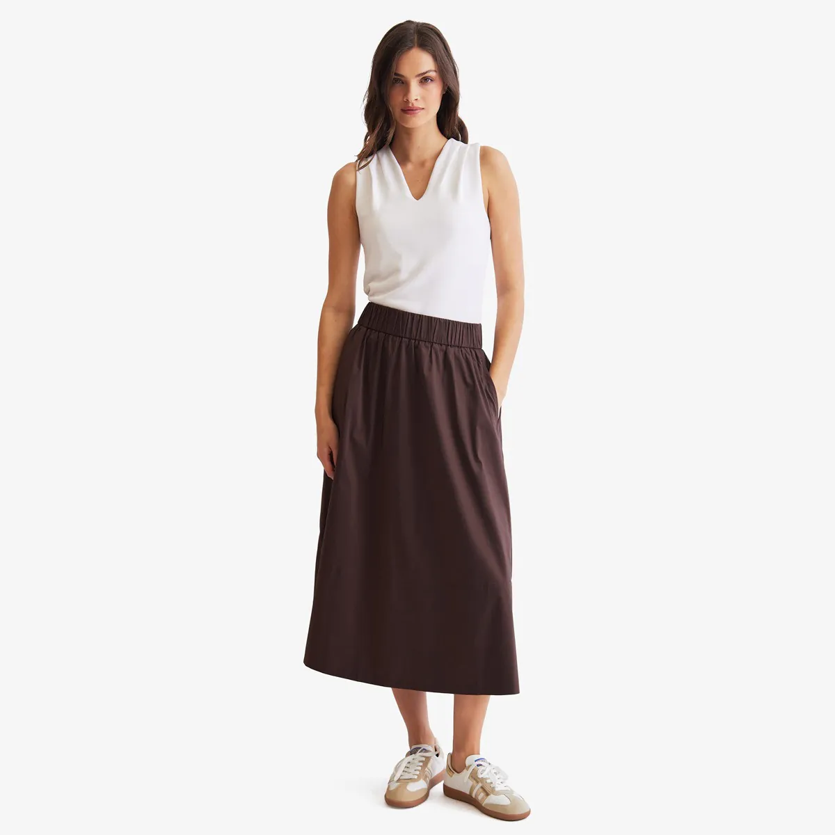 Dark Brown Poplin Skirt | Meadows & Byrne